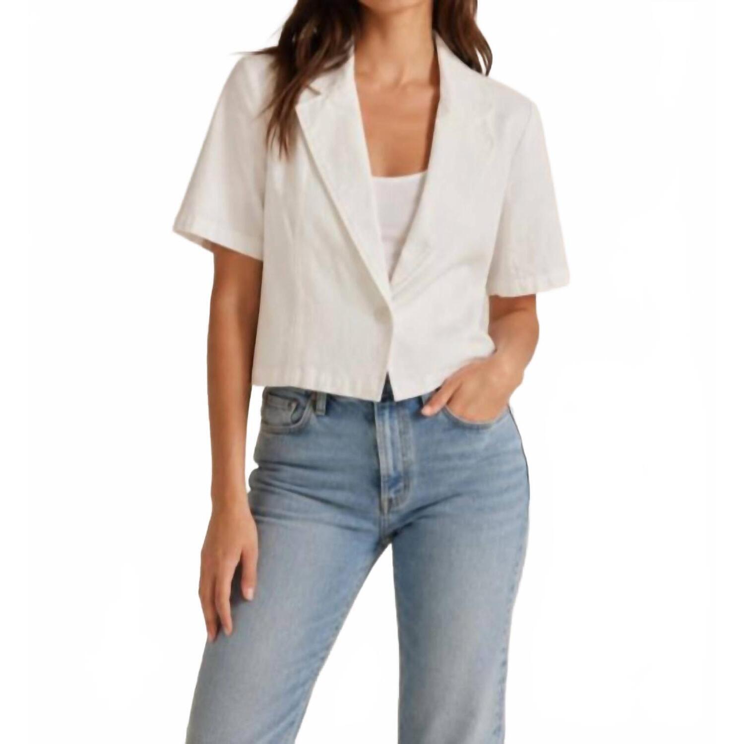 New J. Society Twill Short Sleeve One Button Blazer In White